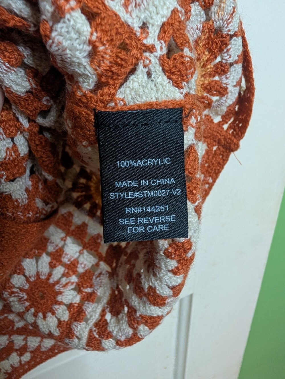 Art of Rhetoric Crochet Granny Square Button Front Shirt Top M Rust Cream - Picture 5 of 6
